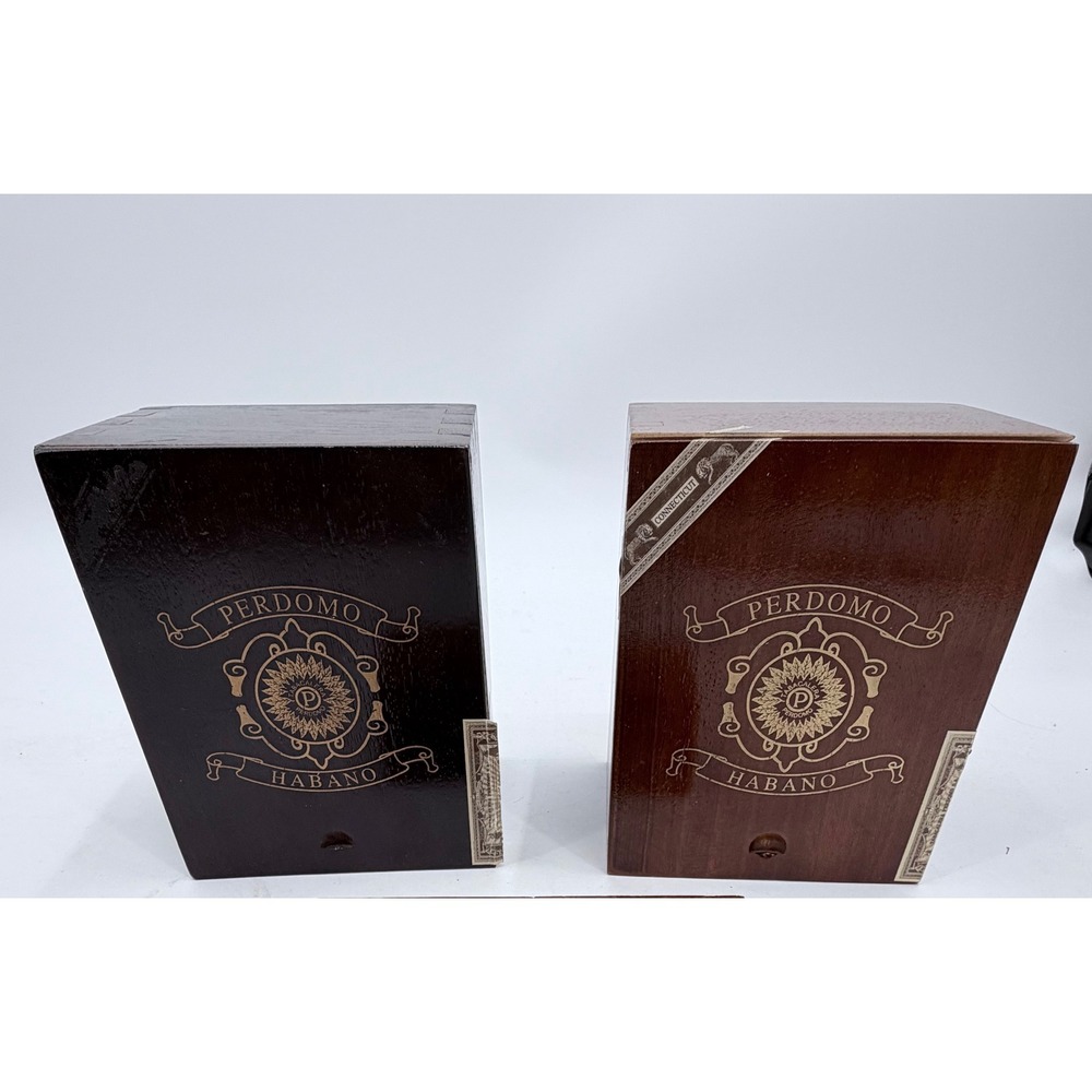 Lot of 2 Perdomo Habano Wooden Cigar Boxes Sliding Lid Mancave Decor Storage